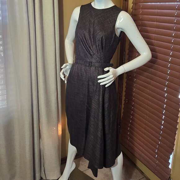 ANTONIO MELANI Professional Belted Sleeveless Brown Plaid Dress sz 4 - Picture 12 of 13